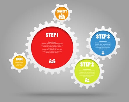 gear wheels info graphic for cooperation or teamwork symbolism with different options