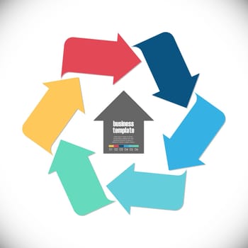 colored template of business info graphic with different options showing team work process