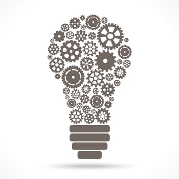 light bulb with gray gear wheels for cooperation,teamwork or development symbolism