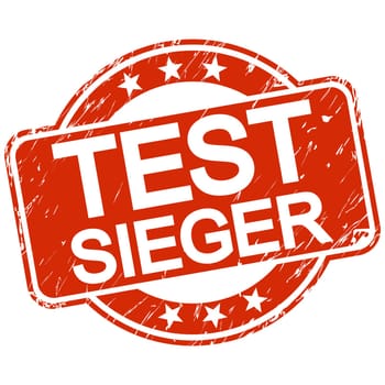 red round stamp with scratches and text test winner (in english)