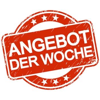 red round stamp with scratches and text offer of the week (in english)