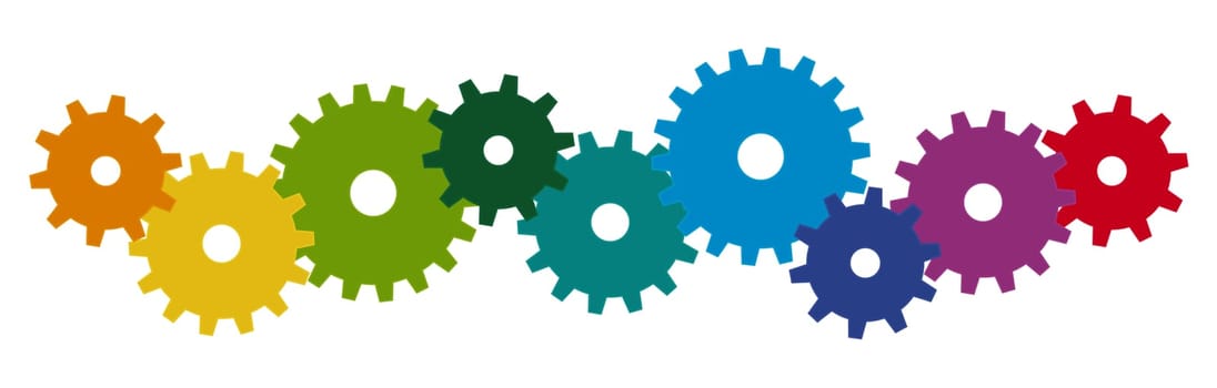 colored gear wheels for cooperation or teamwork symbolism