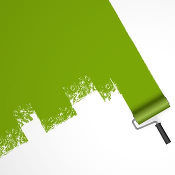 repainting with an paint roller with marking colored green