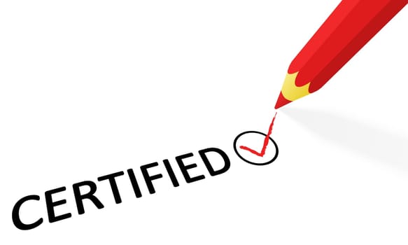 red pencil drawing hook and text certified
