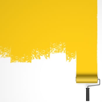 repainting with an paint roller with marking colored yellow