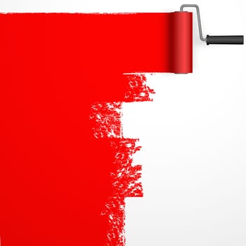repainting with an paint roller with marking colored red