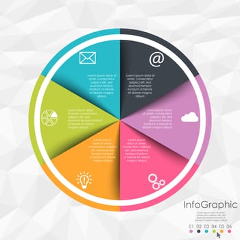 colored template of business info graphic with different options showing team work process