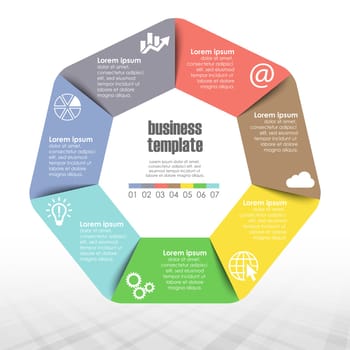 colored template of business info graphic with different options showing team work process