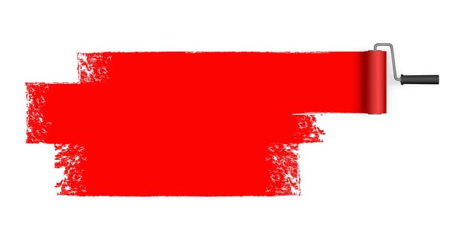 isolated on white background paint roller with painted marking colored red