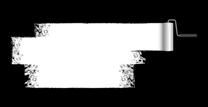 isolated on black background paint roller with painted marking colored white