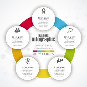 colored template of business info graphic with different options showing team work process