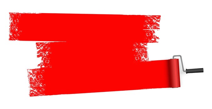isolated on white background paint roller with painted marking colored red