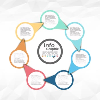 colored template of business info graphic with different options showing team work process