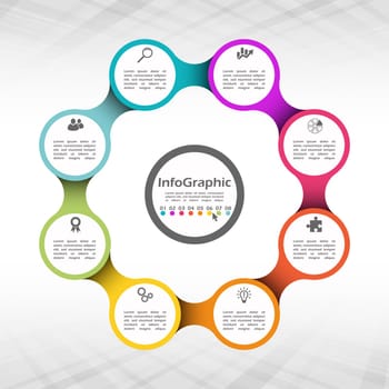 colored template of business info graphic with different options showing team work process