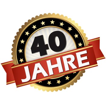round jubilee button with red banner and german text 40 years