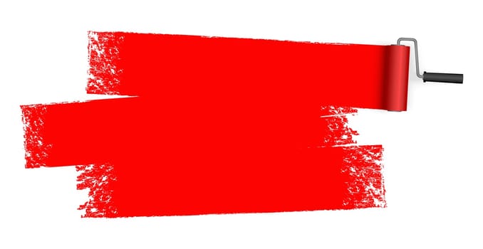 isolated on white background paint roller with painted marking colored red