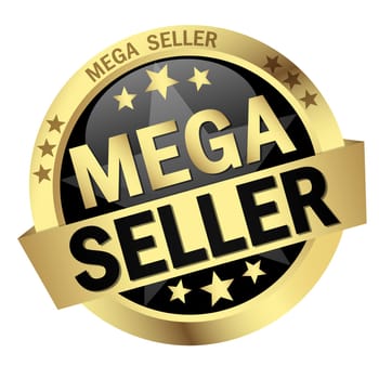 colored button with banner and text Mega Seller
