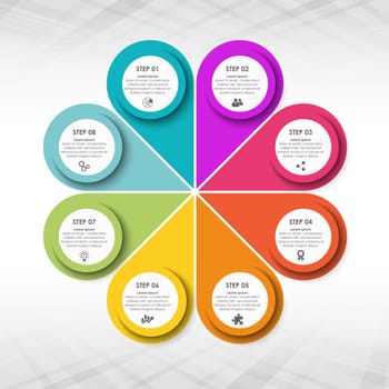colored template of business info graphic with different options showing team work process