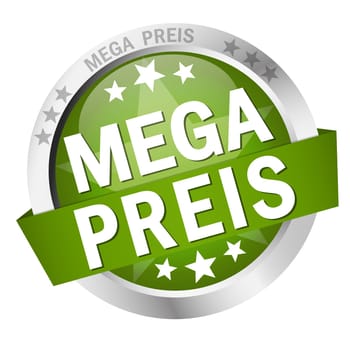 colored button with banner and text Mega Price