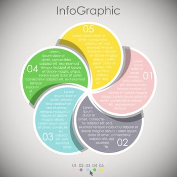 colored template of business info graphic with different options showing team work process