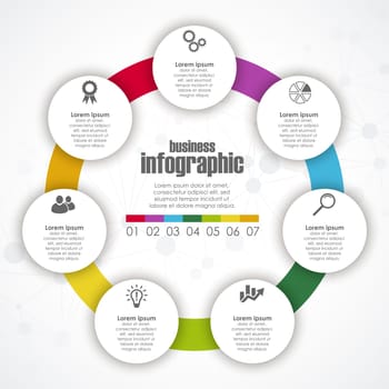 colored template of business info graphic with different options showing team work process
