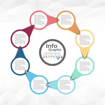 colored template of business info graphic with different options showing team work process