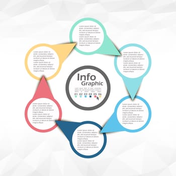 colored template of business info graphic with different options showing team work process