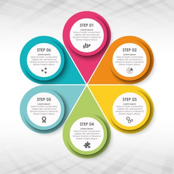 colored template of business info graphic with different options showing team work process