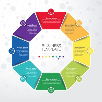 colored template of business info graphic with different options showing team work process