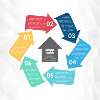 colored template of business info graphic with different options showing team work process