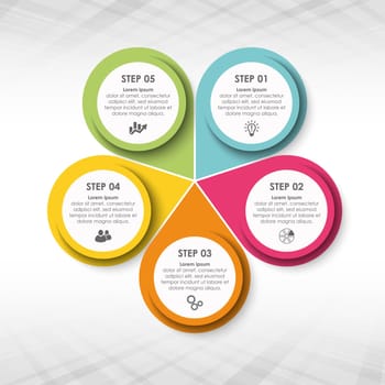 colored template of business info graphic with different options showing team work process