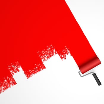 repainting with an paint roller with marking colored red
