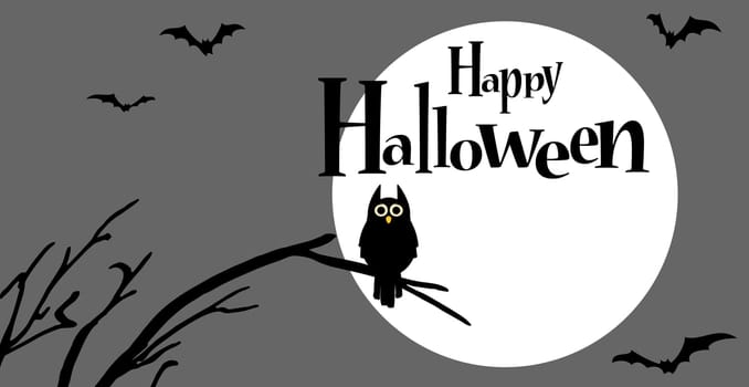 owl in front of full moon with scary illustrated elements for Halloween background layouts
