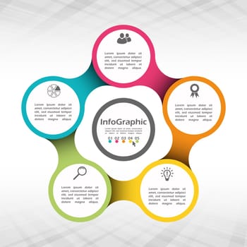 colored template of business info graphic with different options showing team work process