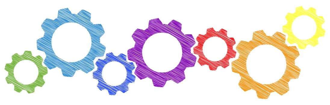 colored scribble gear wheels for cooperation or teamwork symbolism
