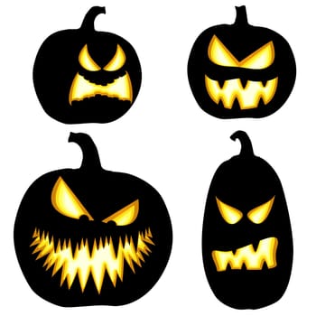 collection of different black colored illustrated pumpkins for Halloween layouts