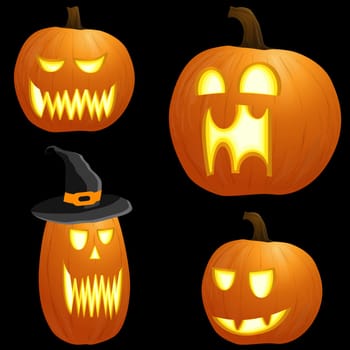 collection of different orange colored illustrated pumpkins for Halloween layouts