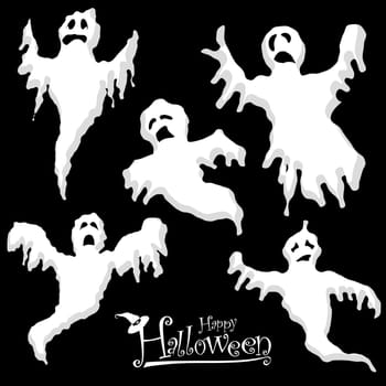 collection of different white colored illustrated spooks for Halloween layouts