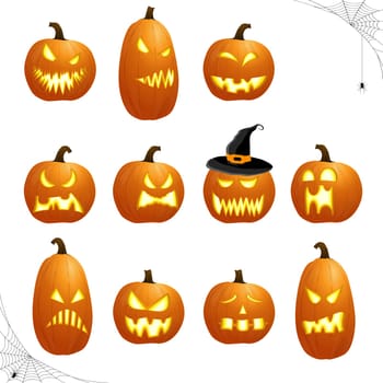 collection of different orange colored illustrated pumpkins for Halloween layouts