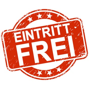 red round stamp with scratches and text free entry (in english)
