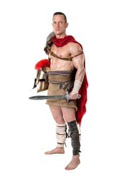 Ancient warrior or Gladiator posing over a white background