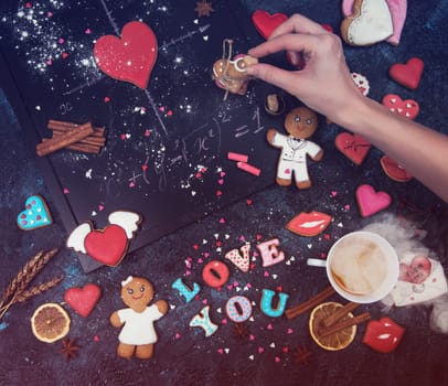 Math, gingerbreads , formula of love. Gingerbreads for Valentines Day or wedding theme.