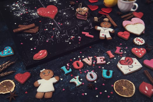 Math, gingerbreads , formula of love. Gingerbreads for Valentines Day or wedding theme.