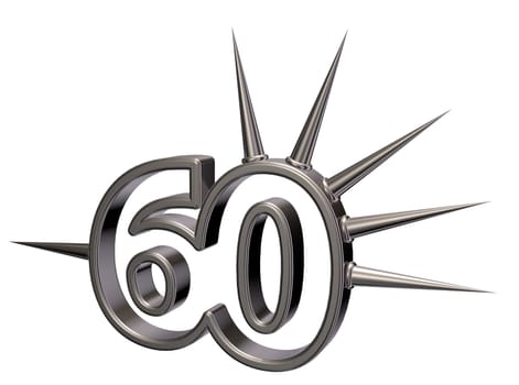 number sixty with metal spikes - 3d illustration