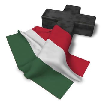 Christian cross and flag of hungary - 3d rendering