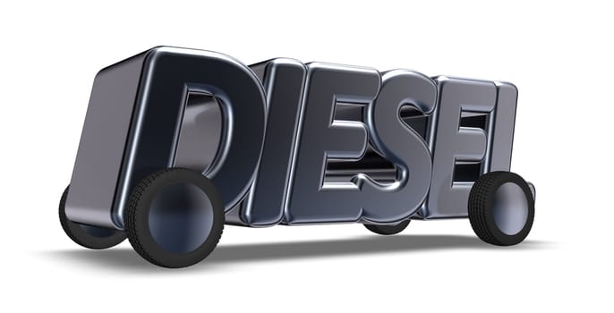 the word diesel on wheels - 3d rendering
