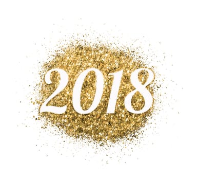 2018 of gold glitter on white background, symbol of New Year for your greeting card design.