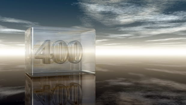 the number four hundred in glass cubes under cloud sky - 3d illustration