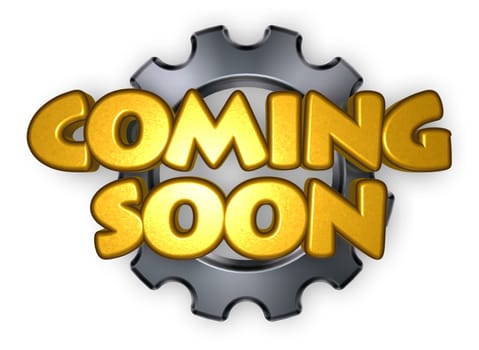 coming soon text and gear - 3d illustration