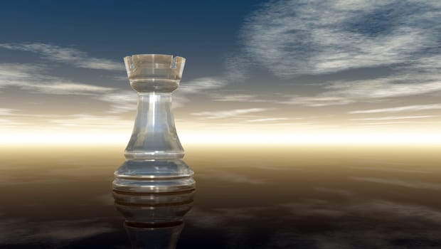chess tower made of glass under cloud sky - 3d illustration